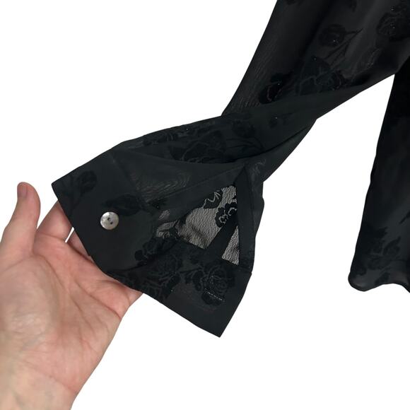 Gothic Sheer‎ Velvet Blouse Rose Burnout Witchy PM - Picture 4 of 7